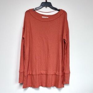 Free People Burnt Siena Coral North Slope Oversized Thermal Scoop Neck Tunic Top